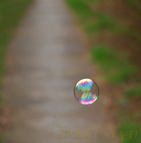 Soap bubble floating down the road